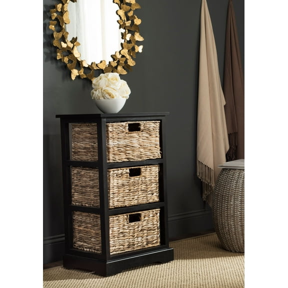 SAFAVIEH Halle Solid 3 Wicker Basket Storage Side Table, Distressed Black