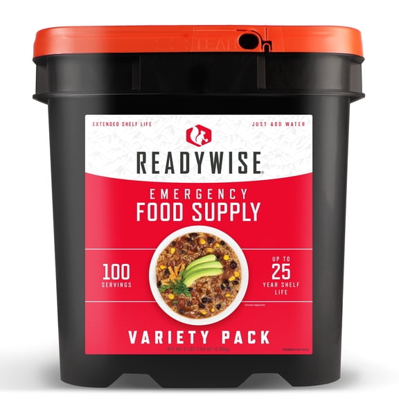 ReadyWise Emergency Preparedness Meals for Backpacking and Camping, 100 Serving Emergency Food Supply Bucket