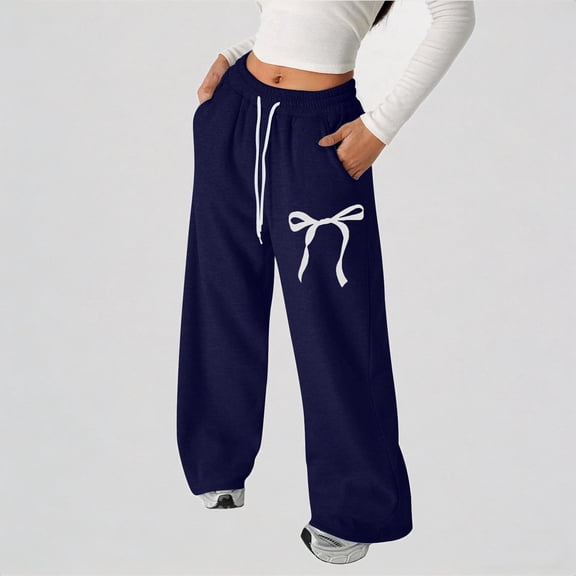 Krdevn Girls' Bow Print Wide Leg Sweatpants Loose Fit Casual Athletic Jogger Pants,6-7 Years