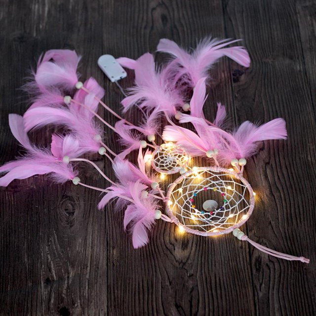 Encendiendo Plumas Dream Catcher LED Light String Home Dormitorio Decoración colgante (Púrpura) Wdftyju Libre de BPA