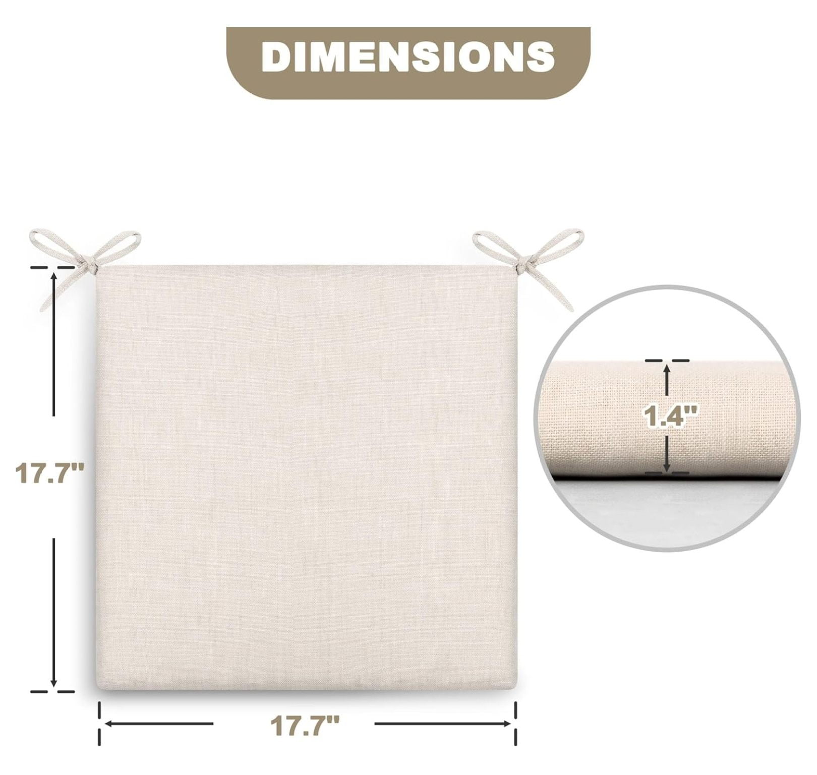 Outdoor Patio Chair Cushions Set of 2, Outdoor Seat Cushions for Patio Furniture Patio Chair Cushions with Zippers, Square Outdoor Chair Pads, Beige