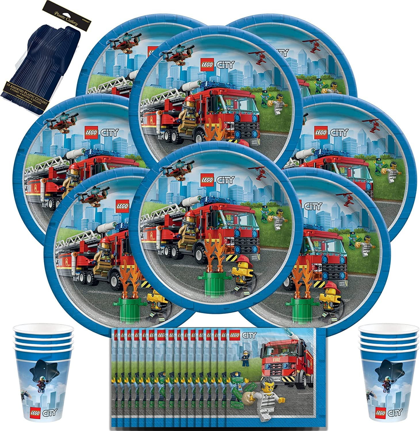 Lego City Party Supplies Set for 8 Plates Cups Napkins