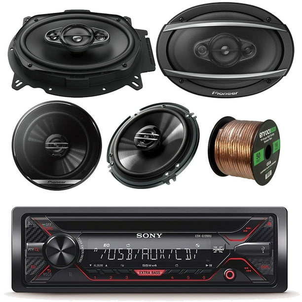 Sony CDXG1200U Single DIN Car Stereo Receiver (Black) w/Pioneer 6.5" 2