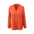 thumbnail image 5 of Holzkary Women's Waffle Knit Tops 2025 Long Sleeve V Neck Shirts Business Casual Blouses Basic Shirts Womens Notched Women's Spring Full Print Notched Neck 3/4 Sleeve Blouse Work Shirt Orange S, 5 of 5