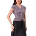 thumbnail image 4 of INSPIRE CHIC Women's Tweed Plaid Top V Neck Cap Sleeve Peplum Hem Blouse Black Red S, 4 of 6