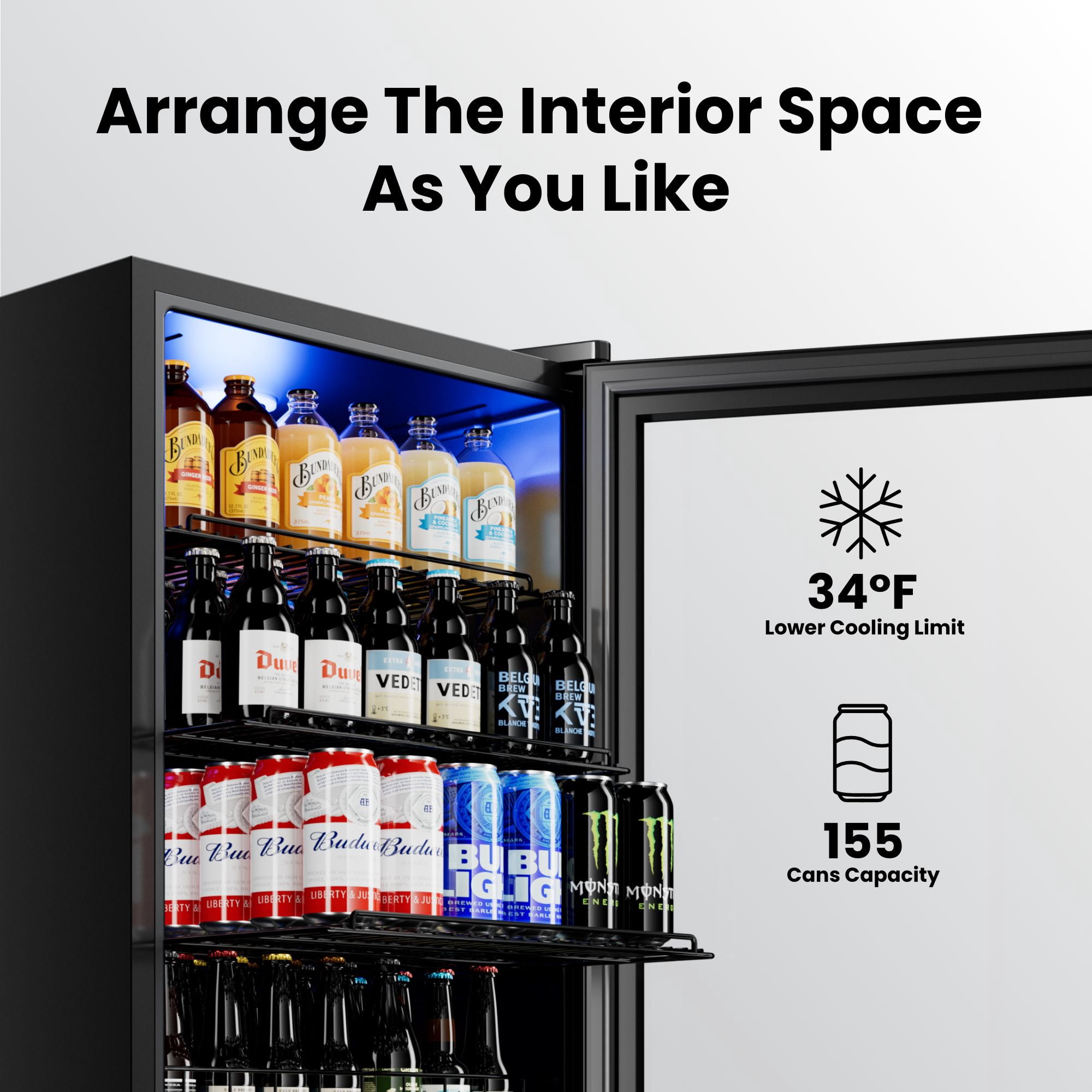 Yeego 160 Can Beverage Refrigerator with Glass Door,4.6 Cu.ft Wine Coolers,Touch Control Panel On the Glass,Freestanding Mini Fridge,Black