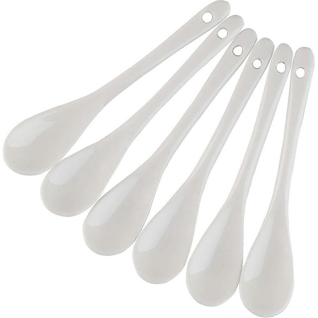 Cucharas de porcelana para huevos, ideal para huevos pasados por agua, café, té y postres. Juego de 6 cucharas de cerámica.