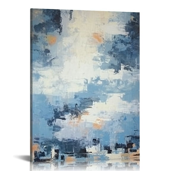 JRXY Black White Blue Gray Abstract Wall Art Modern Home Office Canvas Painting Decor Framed Ready to Hang 12x16 in