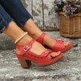 thumbnail image 5 of Womens Sandals Chunky Heel Gladiator Open Toe Summer Women's Trendy Solid Color Peep Toe Women Footwear Comfortable Walking Beach Sandals for Women Red 6.5, 5 of 6