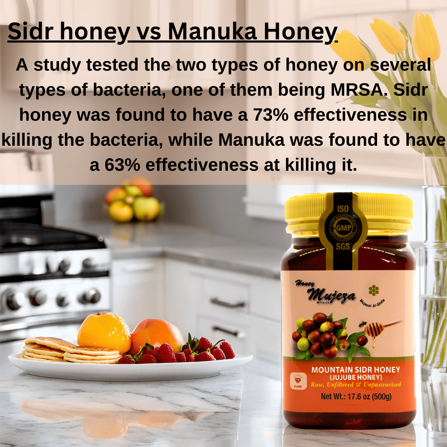 Authentic Mountain Sidr Honey - Jujube Honey, Unheated Unfiltered Unprocessed 100% Natural Raw Liquid Honey (500g / 17.6oz)