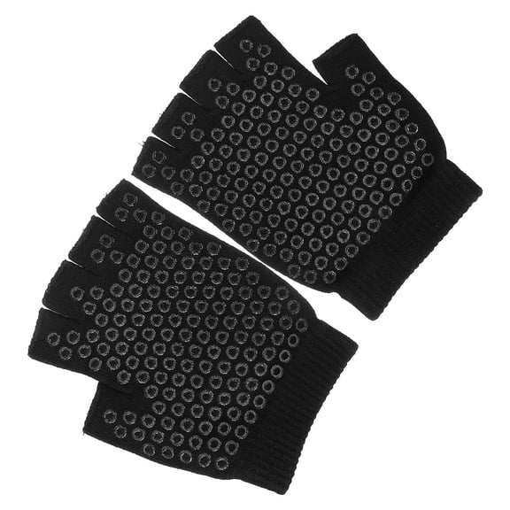 PAMINGONO Yoga Gloves 1 Pair for Women Anti-slip Sweat Absorption Balance Enhancement Black Cotton Half-finger Stretchy