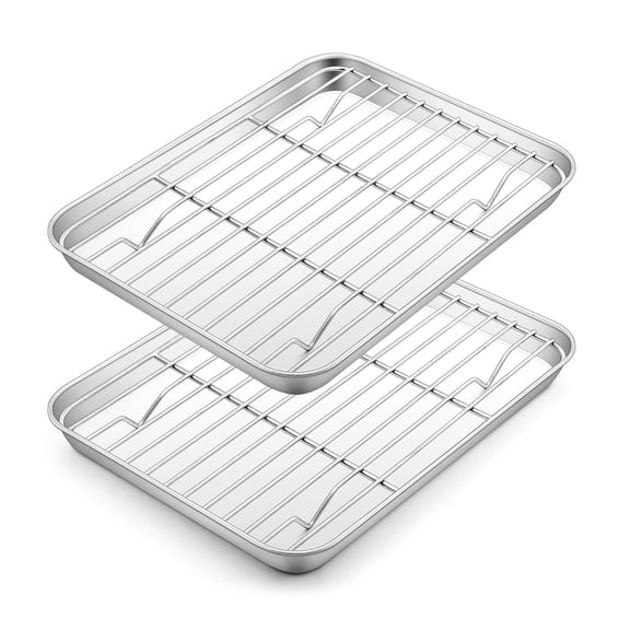 Walchoice Stainless Steel Baking Sheet with Rack Set (2 Pans   2 Racks), Small Metal Cookie Trays and Racks, 10.5” x 8” x 1”