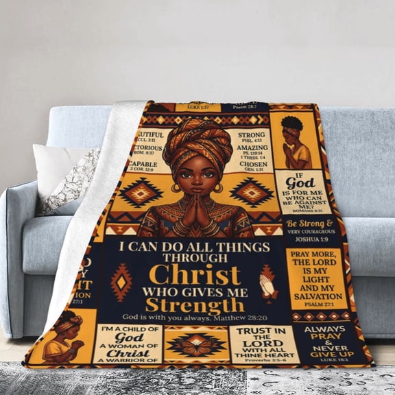 Christian Gifts for Women, Inspirational Bible Verse Throw Blanket for Black Women, African American Spiritual Religious Birthday Gifts for Woman, Soft Flannel Blanket 50x40
