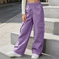 thumbnail image 2 of HAOTAGS Girls Cargo Pants (5-15) Elastic Waist Long Pants with Multi-pockets Casual Workwear Purple Size 9, 2 of 2