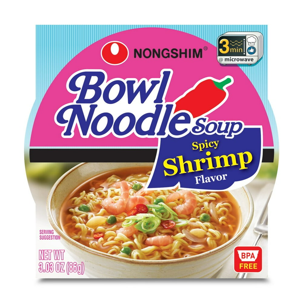 Nongshim Bowl Noodle Spicy Shrimp Ramyun Ramen Noodle Soup Bowl, 3.03oz