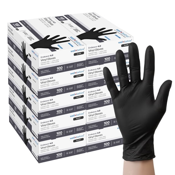 Well Before Disposable Synmax Non-Exam Gloves 4.0g, Powder-Free, Black, Large, 1000pcs