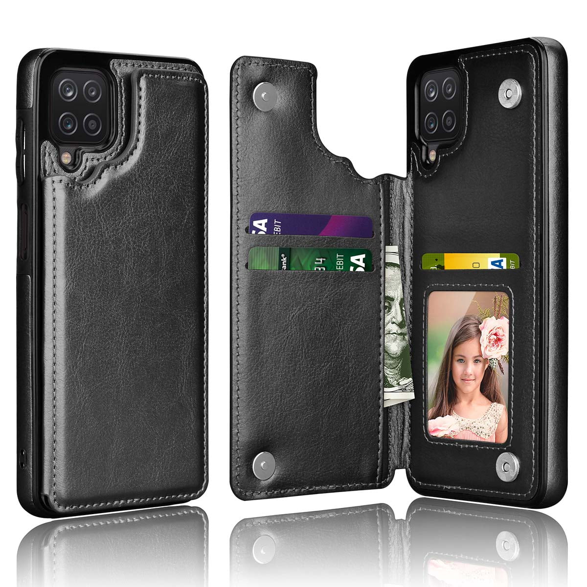 Takfox Leather Case For Galaxy A12 Samsung A12 Phone Case Luxury Pu Leather Shockproof Protective Wallet Cover With Card Holder Double Magnetic Clasp And Durable Folio Flip Slim Hard Case Black Walmart Com