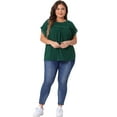 thumbnail image 3 of DARING DIVA Women's Plus Chiffon Blouse Swiss Dot Lace Pleated Top 3X Dark Green, 3 of 6
