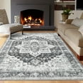 thumbnail image 1 of Twister.CK Machine Washable Area Rug 5' x 7', Non Slip Backing Low Pile Rugs Boho Vintage Foldable Stain Resistant Indoor Carpet for Bedroom Living Room Playroom, Gray, 1 of 7