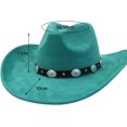 thumbnail image 2 of Women Men Big Wide Brim Western Cowboy Hats Belt Buckle Suede Large Fedora Hat, 2 of 6