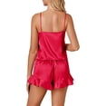 thumbnail image 4 of Women's 3pcs Satin Pajamas Set Cami Top and Shorts Sleepwear PJs Set with Robe,Red, 4 of 5