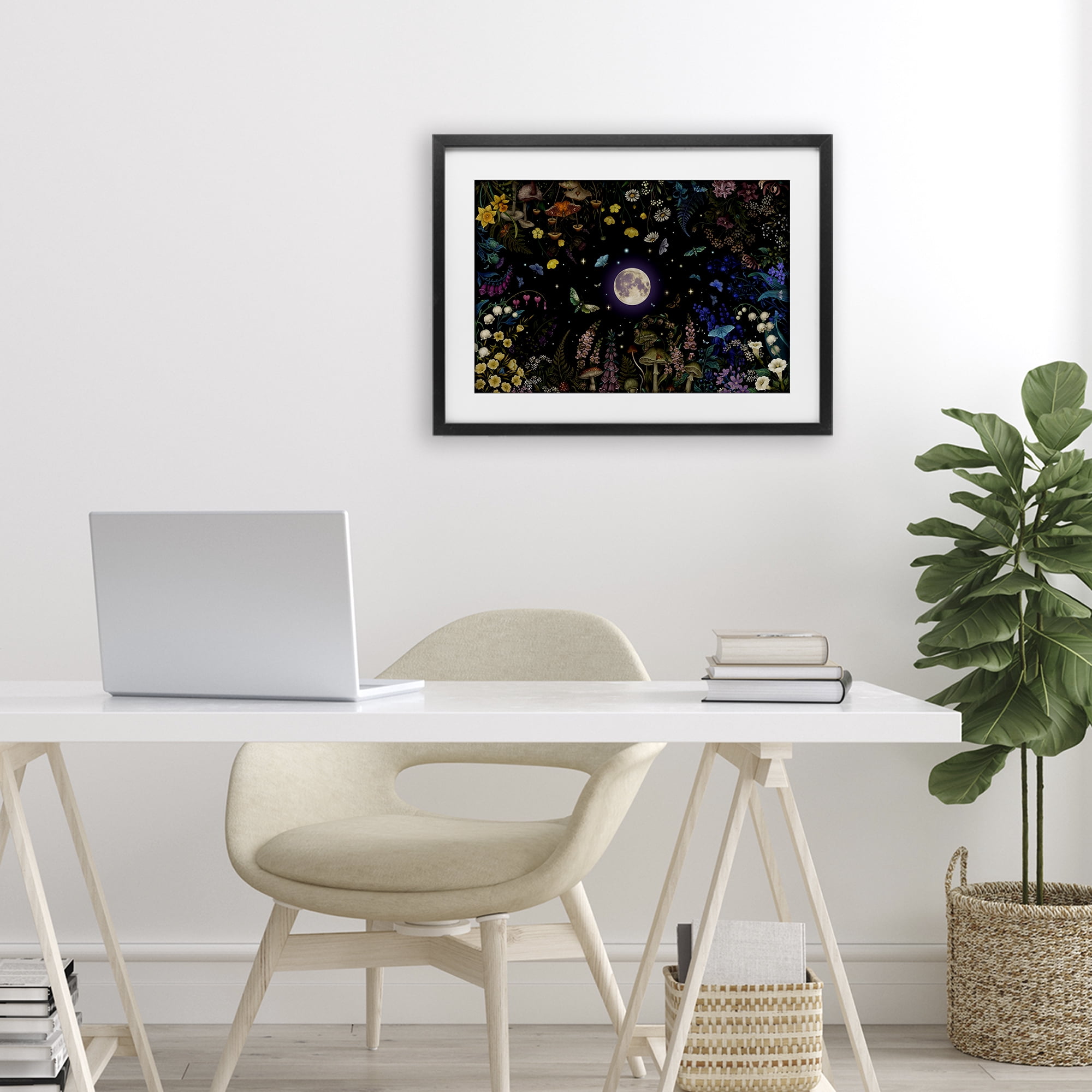 Stupell Industries Night Garden with Moth Black Framed Print Under Glass, design by Episodic Drawings