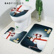 BadPiggies 3PCS Christmas Bathroom Non-Slip Pedestal Rug+Lid Toilet Cover+Bath Mat Set