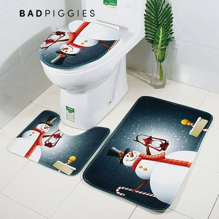 BadPiggies 3PCS Christmas Bathroom Non-Slip Pedestal Rug+Lid Toilet Cover+Bath Mat Set