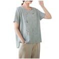 thumbnail image 1 of Camisas de Manga Corta para las Mujeres Blusas de Cuello Redondo con Botones Casuales, Camisa de Verano de Moda para Diarios Y Fiestas, 1 of 5