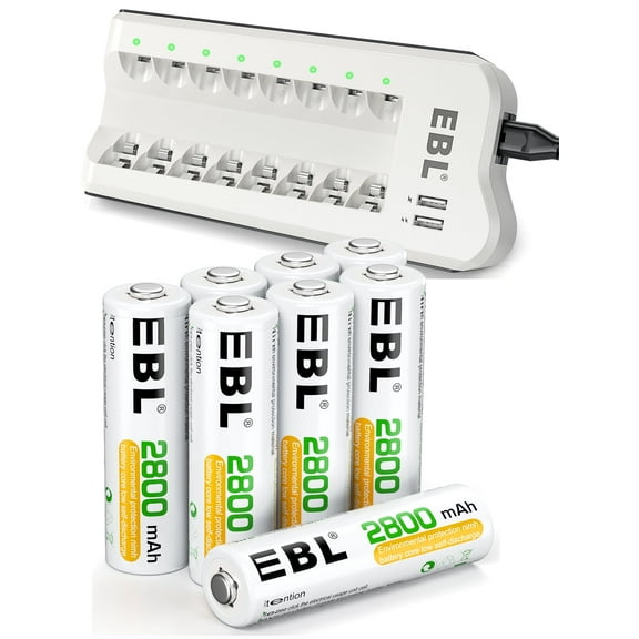 EBL Rechargeable AA Batteries (8-Pack) 2800mAh Double a Batteries with 8 Bay Battery Charger