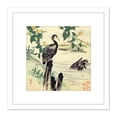 thumbnail image 1 of Bairei Kacho Gafu Spring Japanese Kerria And Cormorants 8X8 Inch Square Wooden Framed Wall Art Print Picture with Mount, 1 of 4