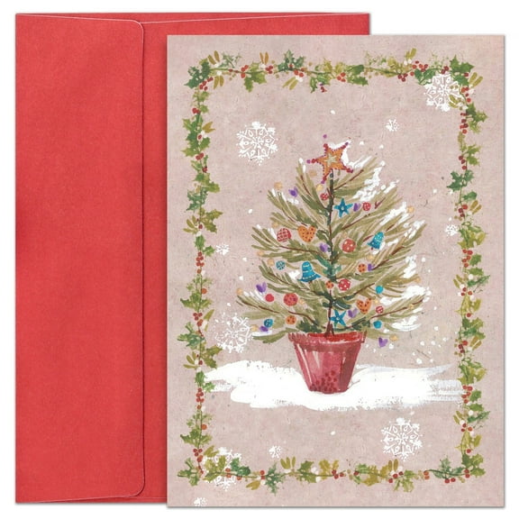 Masterpiece Studios Hollyville Collection 16-Count Boxed Christmas Cards with Envelopes, 7.8" x 5.6", Whimsical Christmas Tree (966700)