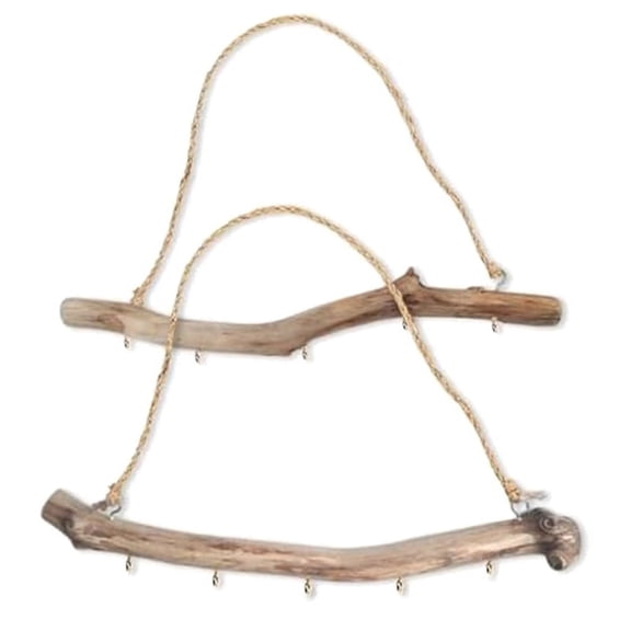 2Pcs Natural Driftwood Decorative Branches Farmhouse Home Wall Hanging Decor Jewelry Organizers with 5 Hooks