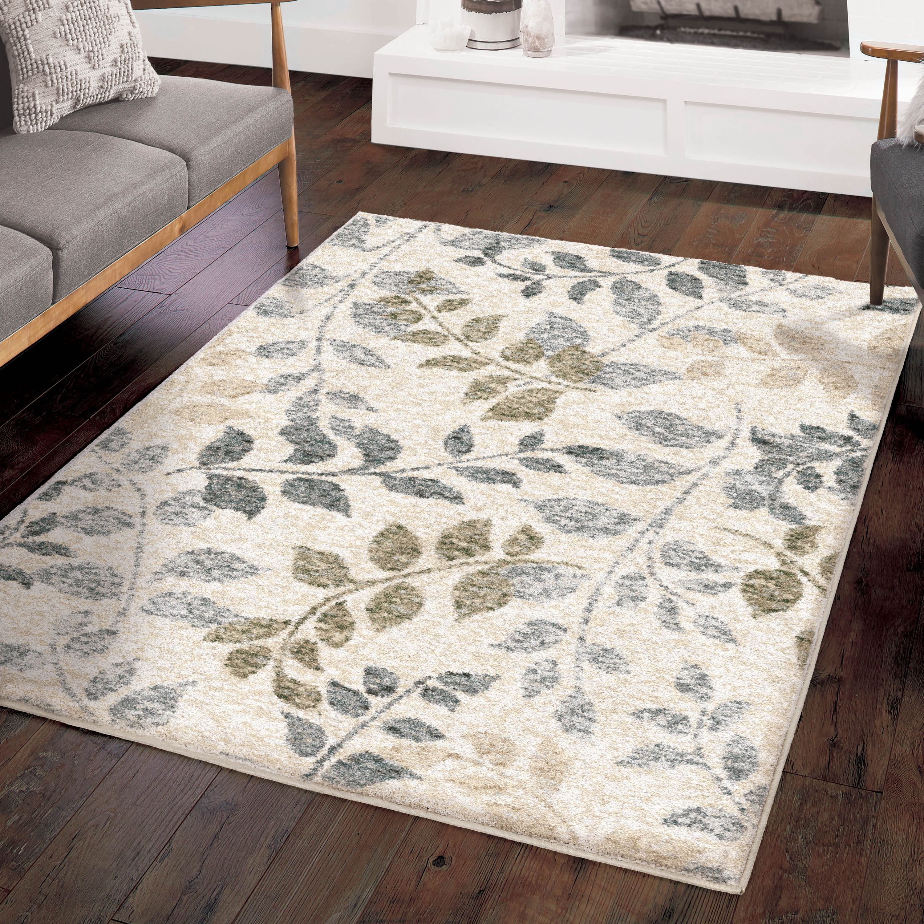 Better Homes & Gardens Botanical Area Rug, Beige, 5' x 7'