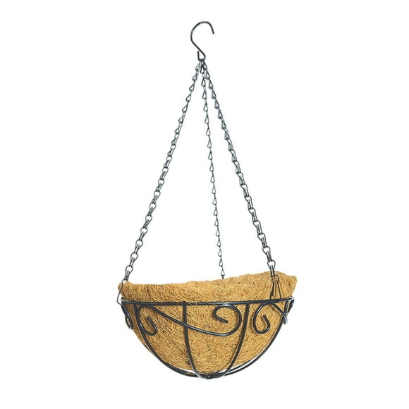 Cesta colgante para maceta con forro de fibra de coco, adorno rústico para flores 12 pulgadas