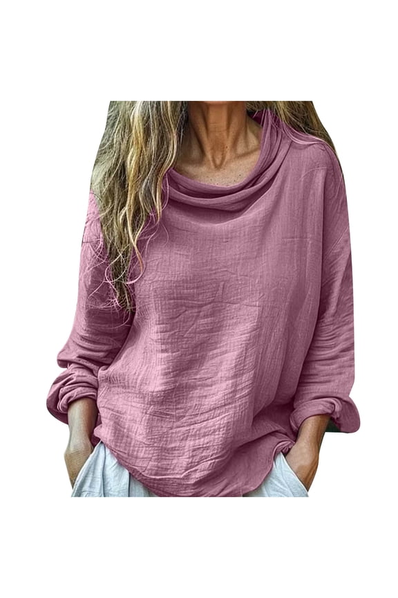 Shirts for Women Long Sleeve Lightweight Tops Loose Comfy Drop Shoulder Solid Color Tee Shirts
