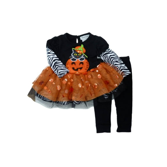 Rare Too Infant Toddler Girls Pumpkin Tutu Shirt Leggings Halloween 2 PC Set 18m