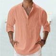 thumbnail image 2 of HDGB Men's Cotton Linen Henley Shirts Long Sleeve Button Down Henley Shirts Hippie Casual Band Collar Solid Color Tee Tops Plus Size, 2 of 5