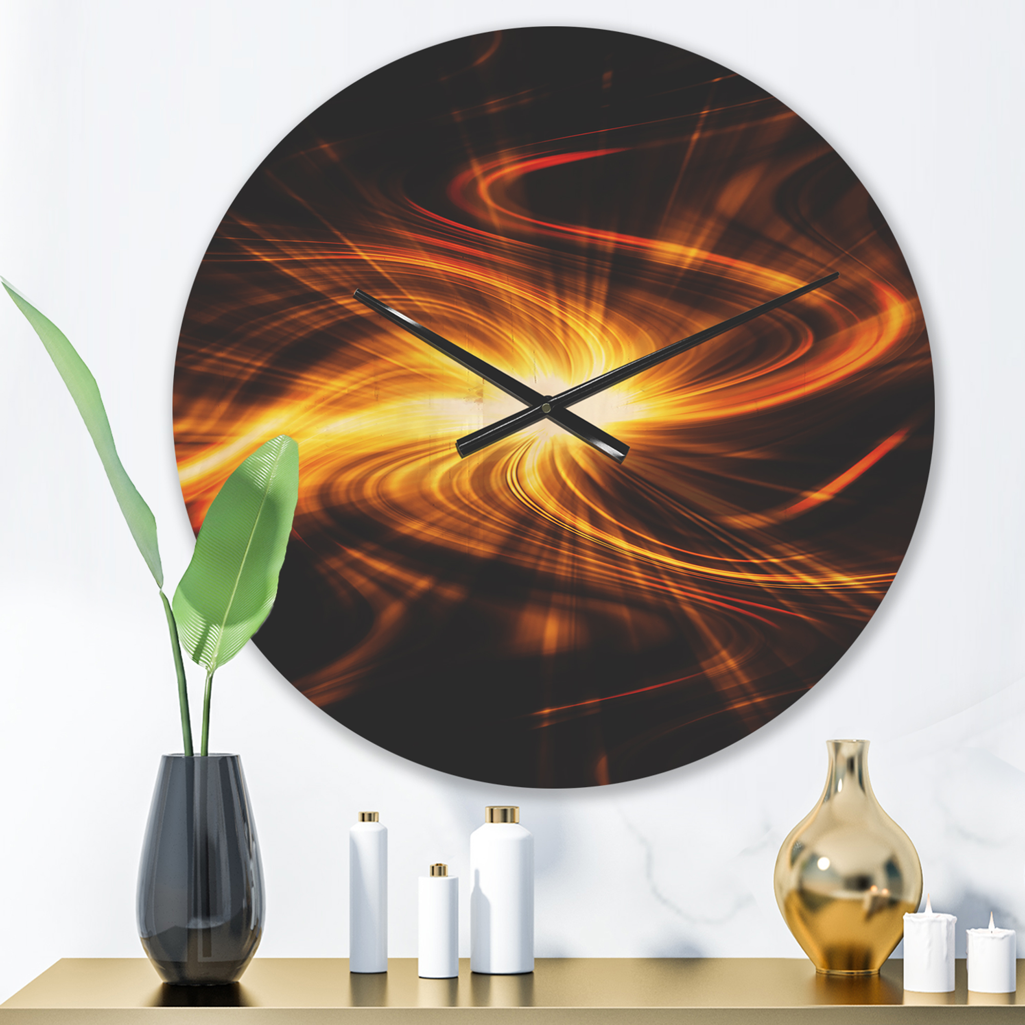 Designart 'Fractal Explosion of Fire in Black ' Modern Wood Wall Clock