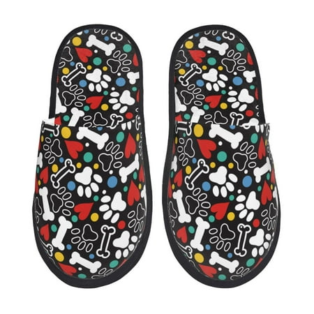 Balery Cute Puppy Footprints Slient Indoor Furry Fleece Comfort House Shoes Soft Non-Slip Home Shoes Cotton slippers House Slippers-- Medium