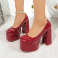 thumbnail image 2 of SACFOF Women's Round Toe Platform Chunky High Block Heel Pumps Leather Slip-On Formal Work Office Dress Shoes, 2 of 6