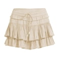 thumbnail image 3 of GJSYRH Shorts for Women Ruffled Tiered Pleated Mini Skirts Boho High Waist Flowy Comfy Tennis Golf Skorts Beige M, 3 of 5