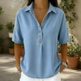 thumbnail image 3 of Jeans Shirt for Women Loose Fit Vintage Washed Denim T Shirt Summer Lightweight Going Out Jean Top Casual Polo Shirts Light Blue 3XL, 3 of 6