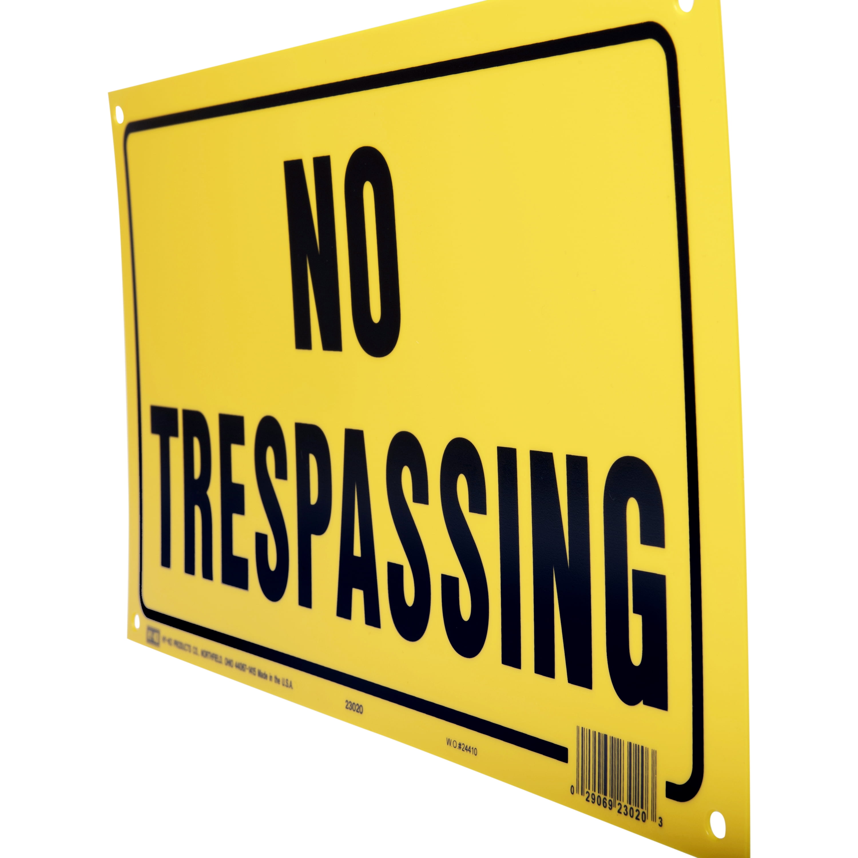 HY-KO 8 x 14 inch Plastic No Trespassing Sign, Bright Yellow, 1 Each