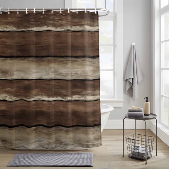 Bathroom Shower Curtain Abstrac Brown Wood Board Waterproof Shower Curtains with Hooks, Vintage Farm Wood Grain Bath Curtains Bathtub Curtain Home Decor 36x72in