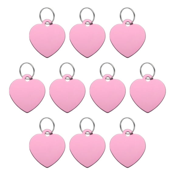 Pet ID Tags, Metal Engraving Tags, Heart-Shape Dog ID Tag, Pink Blank Tags with Key Rings, 10 Pack