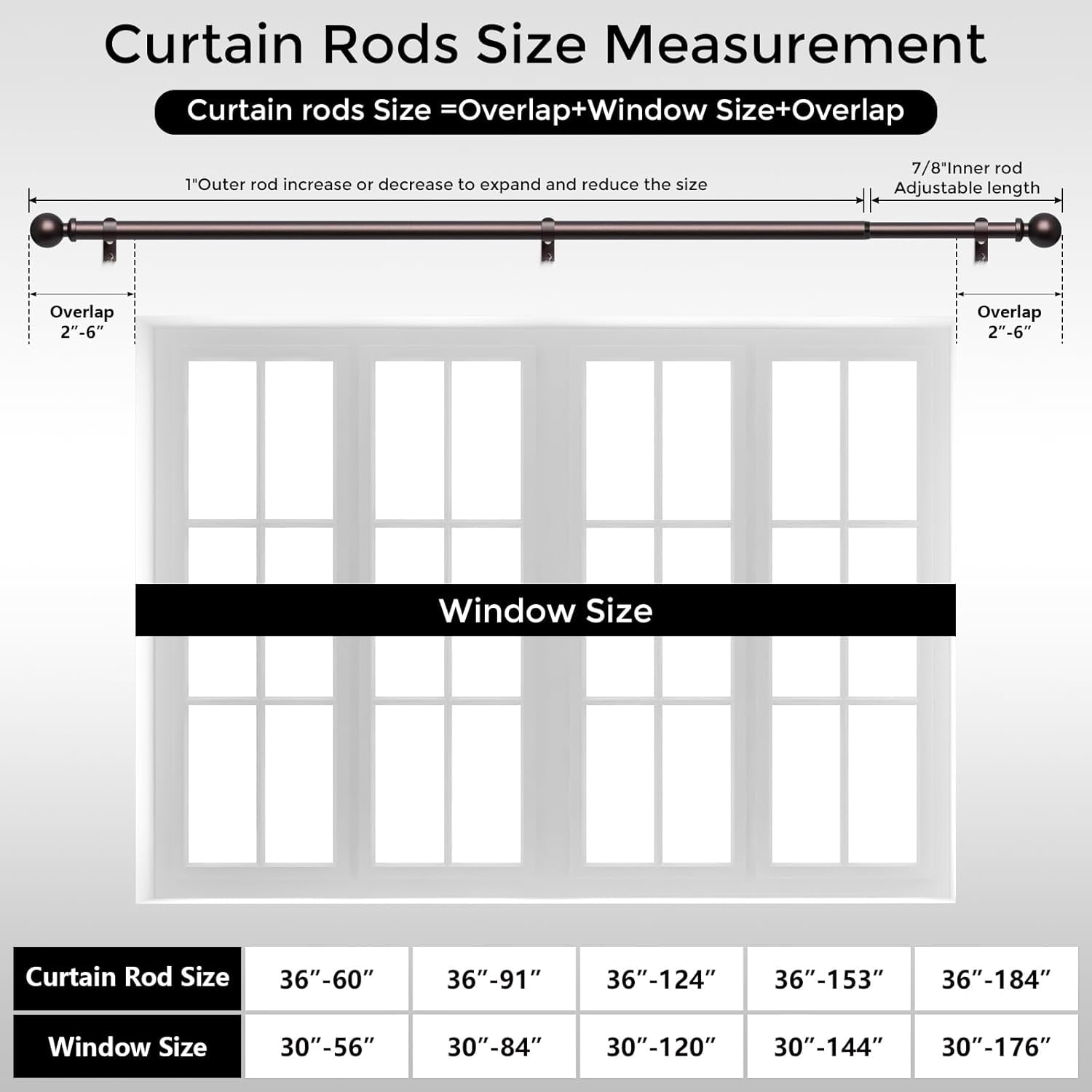 UniMall 2 Pack Red Bronze Curtain Rod, 1 Inch Adjustable Heavy Duty Curtain Rods for Windows 30 to 56 Inch, Decorative Modern Window Treatment Rods, Splicing Metal Drapery Pole, Easy Installation