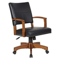 Maklaine Traditional Deluxe Wood Bankers Chair in Black Faux Leather