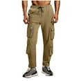 thumbnail image 2 of Zylanna Men's Cargo Pants, Loose Elastic Waist Multi Pockets with Drawstring Straight Leg Pants for Men Khaki, 2 of 6