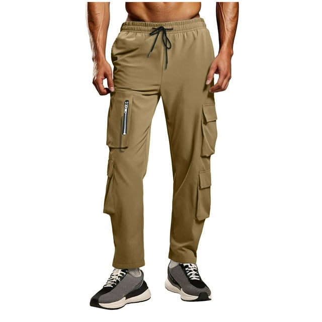 KIHOUT Men's Multi-Functional Cargo Pants with Drawstring Waist - Utility Style Trousers with Multiple Pockets for Outdoor Activities (S-XXXL)